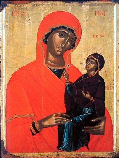 Старинна икона на света Анна, която държи малката Дева Мария